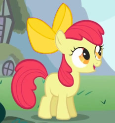 Size: 501x537 | Tagged: safe, derpibooru import, screencap, apple bloom, earth pony, pony, apple bloom's bow, bow, cropped, female, filly, hair bow, recolor, smiling, solo