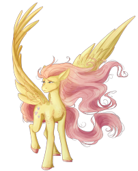 Size: 2287x2824 | Tagged: safe, artist:sychia, derpibooru import, fluttershy, pegasus, pony, chest feathers, colored hooves, female, head turned, high res, long hair, long mane, long tail, looking away, mare, raised leg, shoulder feathers, simple background, solo, spread wings, standing, three quarter view, transparent background, unshorn fetlocks, windswept mane, wings