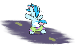 Size: 1224x760 | Tagged: safe, artist:paperbagpony, derpibooru import, oc, oc:blue chewings, earth pony, pony, bipedal, crying, earth pony oc, reference, road, running away, spongebob reference, spongebob squarepants, the spongebob squarepants movie