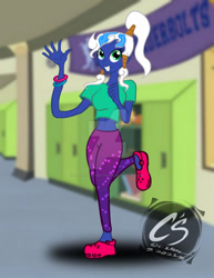 Size: 1024x1326 | Tagged: safe, artist:adhiguna, artist:johnathon-matthews, derpibooru import, oc, oc:seaspray, human, equestria girls, clothes, crocs, deviantart watermark, elastic, humanized, leggings, obtrusive watermark, shirt, t-shirt, watermark