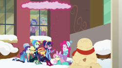 Size: 1920x1074 | Tagged: safe, derpibooru import, screencap, applejack, fluttershy, pinkie pie, princess celestia, princess luna, rainbow dash, rarity, sci-twi, sunset shimmer, twilight sparkle, vice principal luna, better together, equestria girls, holidays unwrapped, blizzard or bust, humane five, humane seven, humane six