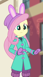 Size: 310x551 | Tagged: safe, derpibooru import, screencap, fluttershy, better together, equestria girls, holidays unwrapped, blizzard or bust, cropped, solo