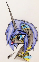 Size: 434x686 | Tagged: safe, artist:beamybutt, derpibooru import, oc, oc only, pony, unicorn, :p, bust, horn, male, signature, solo, stallion, tongue, tongue out, traditional art, unicorn oc