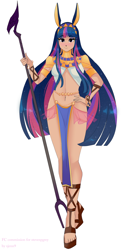 Size: 1008x2000 | Tagged: safe, artist:xjenn9, derpibooru import, twilight sparkle, human, egyptian, fate (series), fate grand order, female, humanized, loincloth, nitocris (fate), outfit, simple background, solo, staff, white background