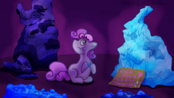 Size: 1280x720 | Tagged: safe, artist:kirbyliscious, derpibooru import, sweetie belle, pony, unicorn, female, filly, rock candy, solo