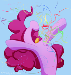 Size: 1020x1080 | Tagged: safe, artist:kirbyliscious, derpibooru import, pinkie pie, earth pony, pony, atg 2021, confetti, female, newbie artist training grounds, open mouth, simple background, solo, volumetric mouth