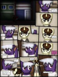 Size: 1750x2333 | Tagged: safe, artist:99999999000, derpibooru import, oc, oc only, oc:cwe, oc:firearm king, pony, comic:visit, clothes, comic, glasses, night, sofa