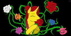 Size: 1980x1020 | Tagged: safe, artist:terminalhash, derpibooru import, oc, oc:rouzfirecarrot, pony, unicorn, digital art, flower, rose, solo, vector