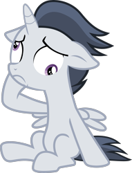 Size: 2265x2972 | Tagged: safe, artist:frownfactory, derpibooru import, edit, edited edit, editor:slayerbvc, rumble, alicorn, pony, alicornified, colt, derp, dizzy, ears, floppy ears, frown, high res, male, race swap, rumblecorn, simple background, sitting, solo, transparent background, vector, vector edit