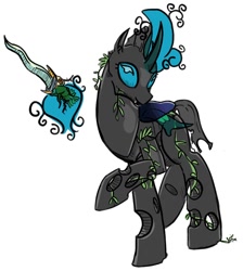 Size: 1076x1201 | Tagged: safe, artist:dinexistente, oc, changeling, changeling oc, knife, magic, plant