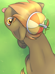 Size: 2928x3943 | Tagged: safe, artist:aquoquoo, derpibooru import, button mash, earth pony, pony, ;p, buttonbetes, colt, cute, looking up, male, one eye closed, solo, tongue, tongue out