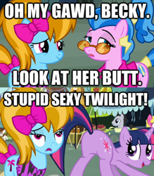 Size: 600x684 | Tagged: safe, derpibooru import, edit, edited screencap, screencap, surf, turf, twilight sparkle, earth pony, pony, unicorn, putting your hoof down, season 2, baby got back, butt, female, meme, plot, sir mix-a-lot, song reference, stupid sexy twilight, twibutt