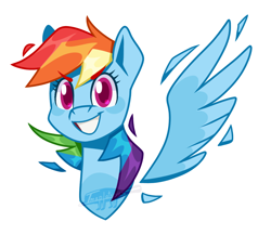 Size: 1150x1000 | Tagged: safe, artist:imaplatypus, derpibooru import, rainbow dash, pegasus, bust, colored pupils, cute, dashabetes, looking at you, portrait, smiling, solo, spread wings, wings