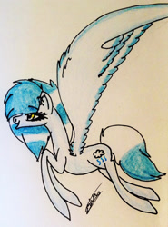 Size: 1232x1664 | Tagged: safe, artist:beamybutt, derpibooru import, oc, oc only, pegasus, pony, eyelashes, flying, pegasus oc, signature, solo, traditional art