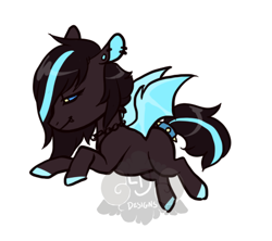 Size: 450x400 | Tagged: safe, artist:lavvythejackalope, derpibooru import, oc, oc only, bat pony, pony, bat pony oc, bat wings, chains, colored hooves, ear piercing, earring, jewelry, piercing, simple background, solo, tail wrap, white background, wings