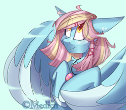 Size: 2615x2293 | Tagged: safe, artist:mediasmile666, derpibooru import, oc, oc only, pegasus, pony, bust, female, flying, freckles, hairpin, jewelry, mare, not windy whistles, pendant, sky, two toned wings, wings