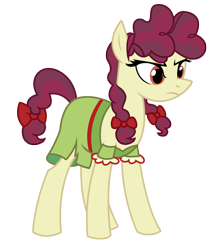 Size: 2180x2495 | Tagged: safe, artist:three uncle, derpibooru import, hilly hooffield, earth pony, pony, the hooffields and mccolts, background pony, bow, clothes, female, frown, hair bow, hooffield family, mare, pigtails, pose, simple background, solo, vector