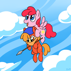 Size: 800x800 | Tagged: safe, artist:perfectpinkwater, derpibooru import, pegasus, pony, bandana, bandana waddle dee, crossover, kirby, kirby (character), nintendo, ponified, spear, waddle dee, weapon