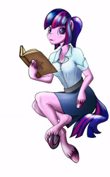 Size: 1280x2048 | Tagged: safe, artist:ivanpost, derpibooru import, twilight sparkle, anthro, human, semi-anthro, unguligrade anthro, unicorn, spoiler:pony life, arm hooves, book, clothes, cute, hooves, humanized, no horn, school uniform, solo, underhoof