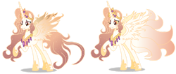 Size: 1280x541 | Tagged: safe, artist:venomous-cookietwt, derpibooru import, oc, oc only, alicorn, hybrid, pony, alicorn oc, female, grin, horn, interspecies offspring, mare, offspring, parent:discord, parent:princess celestia, parents:dislestia, raised hoof, raised leg, simple background, smiling, solo, transparent background, wings