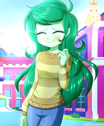 Size: 1784x2163 | Tagged: safe, alternate version, artist:the-butch-x, derpibooru import, wallflower blush, equestria girls, equestria girls series, forgotten friendship, blushing, canterlot high, clothes, crying, cute, eyes closed, female, flowerbetes, happy, smiling, solo, sweater, tears of joy, teary eyes