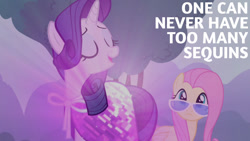 Size: 1280x720 | Tagged: safe, derpibooru import, edit, edited screencap, editor:quoterific, screencap, fluttershy, rarity, pegasus, pony, unicorn, it ain't easy being breezies, season 4, eyes closed, female, mare, open mouth, sunglasses