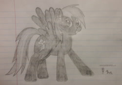 Size: 1280x895 | Tagged: safe, artist:essentialsingularity, derpibooru import, atg 2021, caveman pony, dark rainbow dash, female, grounded, macro, newbie artist training grounds, pencil drawing, traditional art