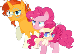 Size: 3981x2919 | Tagged: safe, artist:kurosawakuro, derpibooru import, pinkie pie, sunburst, oc, pony, unicorn, base used, female, filly, male, offspring, parent:pinkie pie, parent:sunburst, parents:pinkieburst, pinkieburst, shipping, simple background, straight, transparent background