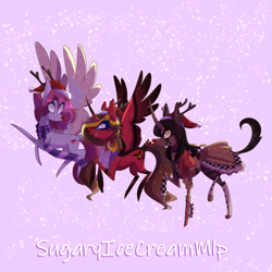 Size: 3000x3000 | Tagged: safe, artist:sugaryicecreammlp, derpibooru import, oc, oc only, oc:alice (dragonpinkiepie), oc:celestial star, oc:oneiria fylakas, alicorn, pony, unicorn, christmas, female, hat, holiday, mare, santa hat