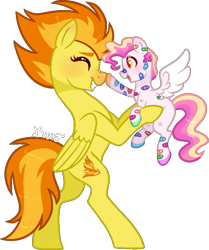 Size: 643x768 | Tagged: safe, artist:kurosawakuro, derpibooru import, spitfire, pony, bandaid, base used, boop, female, filly, holding a pony, simple background, transparent background