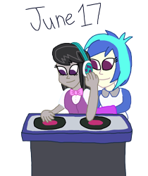 Size: 2000x2378 | Tagged: safe, artist:bigpurplemuppet99, derpibooru import, dj pon-3, octavia melody, vinyl scratch, equestria girls, female, lesbian, scratchtavia, shipping