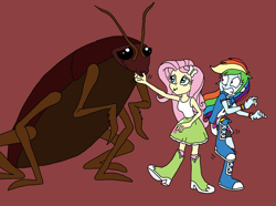 Size: 2042x1519 | Tagged: safe, artist:bugssonicx, derpibooru import, fluttershy, rainbow dash, cockroach, insect, equestria girls, scaredy dash, shrunken