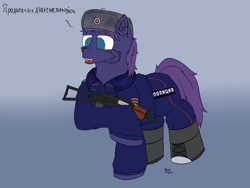 Size: 4000x3000 | Tagged: safe, artist:donnik, derpibooru import, oc, oc:wolf herbst, pony, clothes, cyrillic, gun, police uniform, russian, solo, uniform, weapon