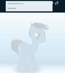 Size: 900x1000 | Tagged: safe, artist:agkandphotomaker2000, derpibooru import, oc, oc:pony video maker, pegasus, pony, animated, animation smear, ask, bipedal, dialogue, gif, looking at you, loop, ore sanjou, pose, show accurate, simple background, talking, tumblr, tumblr:pony video maker's blog