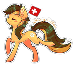 Size: 1440x1300 | Tagged: safe, derpibooru import, oc, oc only, oc:starry cotton, earth pony, pony, female, flag, mare, mascot, simple background, solo, suisse pony's con, switzerland, transparent background