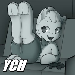 Size: 1075x1080 | Tagged: safe, artist:felixf, derpibooru import, pony, any race, butt, commission, gamer, plot, sket, ych sketch, your character here