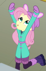 Size: 407x633 | Tagged: safe, derpibooru import, screencap, fluttershy, better together, equestria girls, holidays unwrapped, blizzard or bust, cropped, solo