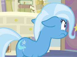 Size: 1384x1024 | Tagged: safe, derpibooru import, screencap, trixie, pony, unicorn, student counsel, angry, cropped, ears, female, floppy ears, mare, solo, starlight's office