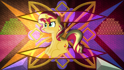 Size: 3840x2160 | Tagged: safe, artist:anime-equestria, artist:laszlvfx, derpibooru import, edit, sunset shimmer, pony, unicorn, female, high res, looking up, mare, sitting, smiling, solo, wallpaper, wallpaper edit