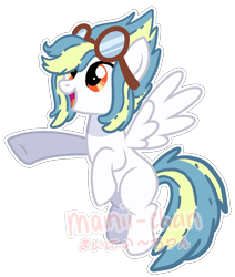 Size: 1086x1278 | Tagged: safe, artist:maiii-san, derpibooru import, oc, oc only, pegasus, female, flying, goggles, mare, open mouth, pegasus oc, simple background, smiling, transparent background, underhoof, wings