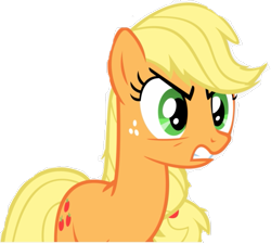 Size: 807x722 | Tagged: artist needed, safe, edit, edited screencap, screencap, applejack, earth pony, pony, angry, background removed, female, gritted teeth, hatless, mare, missing accessory, not a vector, simple background, solo, teeth, transparent background