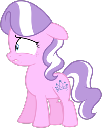 Size: 4460x5596 | Tagged: safe, artist:parclytaxel, derpibooru import, edit, editor:slayerbvc, diamond tiara, earth pony, accessory-less edit, cropped, female, filly, freckles, lip bite, missing accessory, simple background, solo, transparent background, vector, vector edit