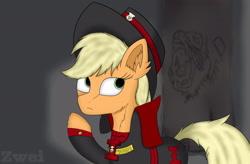 Size: 3300x2160 | Tagged: safe, artist:zweihander, derpibooru import, applejack, earth pony, pony, bust, crossover, ear fluff, ears, female, hat, inquisition, mare, portrait, solo, warhammer (game), warhammer 40k