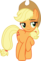 Size: 3000x4402 | Tagged: safe, artist:cloudyglow, derpibooru import, applejack, earth pony, pony, the mane attraction, applejack's hat, clothes, cowboy hat, female, hat, raised hoof, raised leg, simple background, solo, transparent background, vector