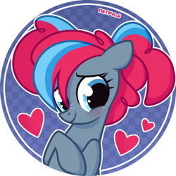 Size: 1280x1280 | Tagged: safe, artist:petruse4ka, derpibooru import, oc, oc only, earth pony, pony, bust, earth pony oc, eyelashes, female, freckles, heart, mare, simple background, smiling, solo, transparent background