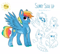 Size: 2158x1946 | Tagged: safe, artist:moccabliss, derpibooru import, oc, oc:sunny side up, pegasus, pony, male, offspring, parent:rainbow dash, parent:soarin', parents:soarindash, solo, stallion, sunglasses