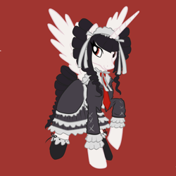 Size: 1000x1000 | Tagged: safe, artist:rantaro, derpibooru import, princess celestia, alicorn, pony, anime, animke, celestia ludenberg, clothes, cosplay, costume, crossover, danganronpa, dress, female, gothic lolita, mare, namesake, pun, red background, simple background, solo, visual pun