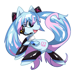 Size: 945x945 | Tagged: safe, artist:闪光浆果, derpibooru import, pony, anime, clothes, female, hatsune miku, headphones, kotobukiya, kotobukiya hatsune miku pony, leggings, mare, microphone, necktie, ponified, solo, vocaloid