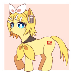 Size: 1500x1500 | Tagged: safe, artist:雷, derpibooru import, earth pony, pony, anime, bow, female, kagamine rin, mare, ponified, solo, vocaloid