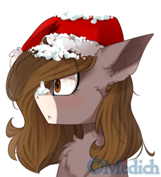 Size: 1847x2026 | Tagged: safe, artist:mediasmile666, derpibooru import, oc, oc only, pony, chest fluff, christmas, female, hat, holiday, mare, santa hat, simple background, solo, white background